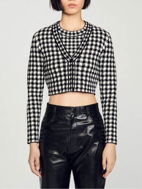 Sandro Black and White Houndstooth Knit Cardigan Sandro Size 2